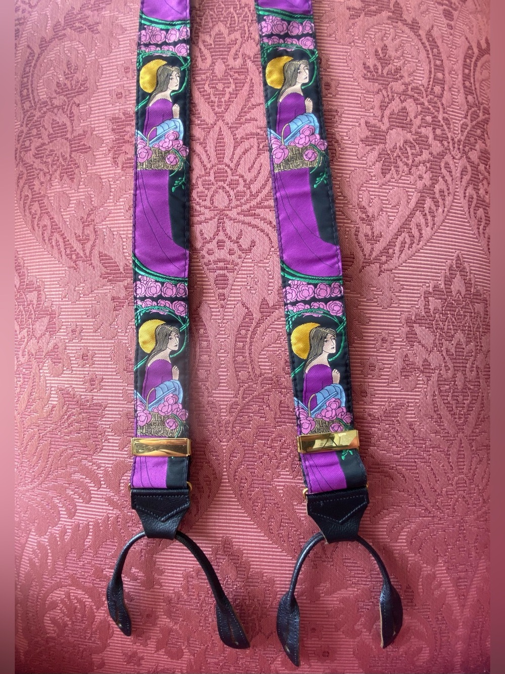 Limited edition Albert Thurston London Silk Braces Suspenders Purple Art Nouveau